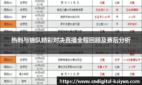 热刺与狼队精彩对决直播全程回顾及赛后分析